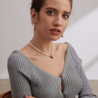 Black heart pearl necklace (silver) Jewellery Morandi Homeware