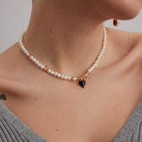 Black heart pearl necklace (silver) Jewellery Morandi Homeware