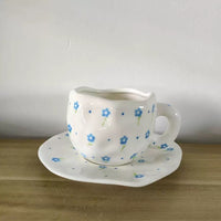 Handmade clay mug - Blue flower with saucer Mugs Morandi Homeware