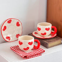 Handmade Clay Mug - Red Heart with saucer Mugs Morandi Homeware