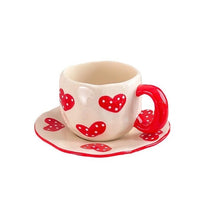 Handmade Clay Mug - Red Heart with saucer Mugs Morandi Homeware