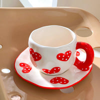 Handmade Clay Mug - Red Heart with saucer Mugs Morandi Homeware