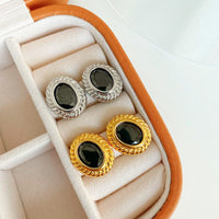 Roman black agate studs Jewellery Morandi Homeware White gold plated