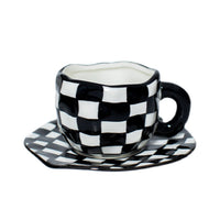 Handmade Clay Mug - Black checker with plate Mugs Morandi Homeware
