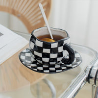 Handmade Clay Mug - Black checker with plate Mugs Morandi Homeware