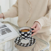 Handmade Clay Mug - Black checker with plate Mugs Morandi Homeware