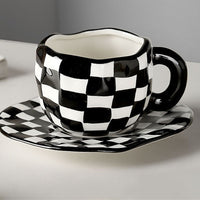 Handmade Clay Mug - Black checker with plate Mugs Morandi Homeware