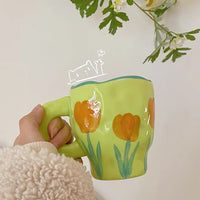 Handmade Clay Mug - Green Tulip Mugs Morandi Homeware