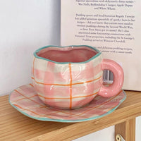 Handmade Clay Mug - Pink checker with plate Mugs Morandi Homeware