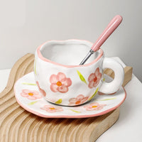 Handmade Clay Mug - Pink petals with plate Mugs Morandi Homeware