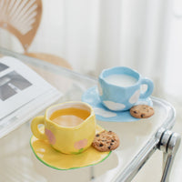 Handmade Clay Mug - Yellow tulip with plate Mugs Morandi Homeware