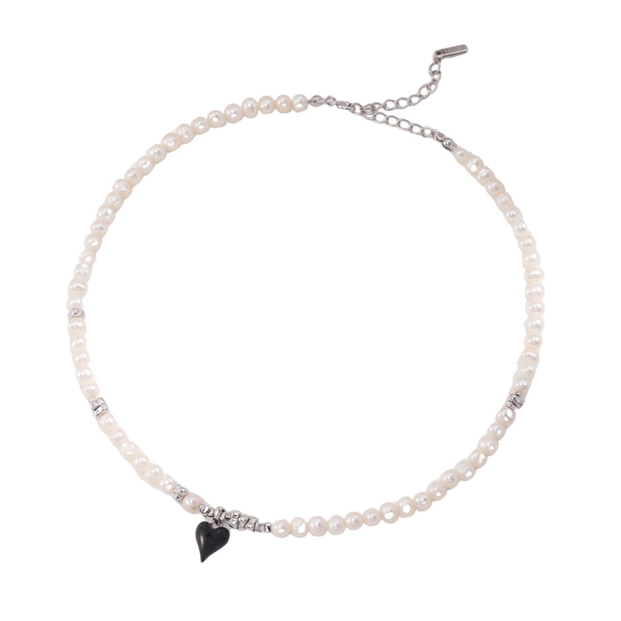 Black heart pearl necklace (silver) Jewellery Morandi Homeware White gold 