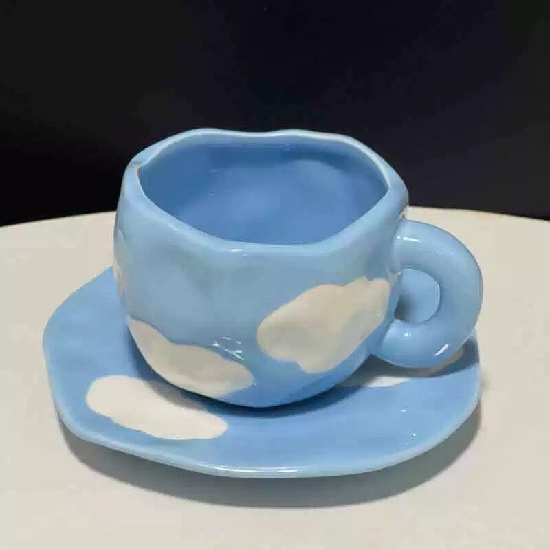 Handmade clay mug - Sky with saucer Mugs Morandi Homeware 