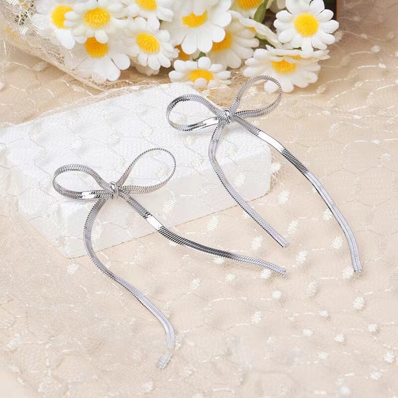 Long bow tie studs Jewellery Morandi Homeware Silver 