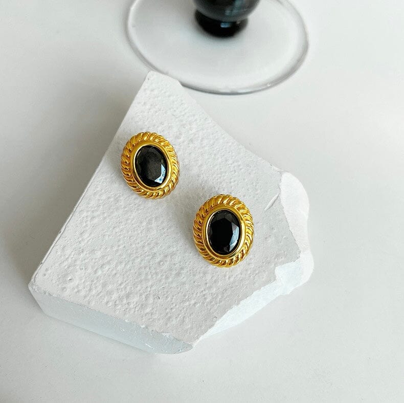 Roman black agate studs Jewellery Morandi Homeware Gold plated 