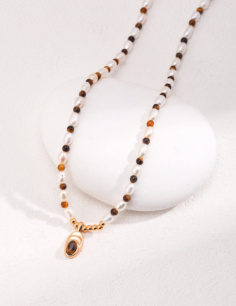 Tiger eye pearl necklace (silver) Jewellery Morandi Homeware 