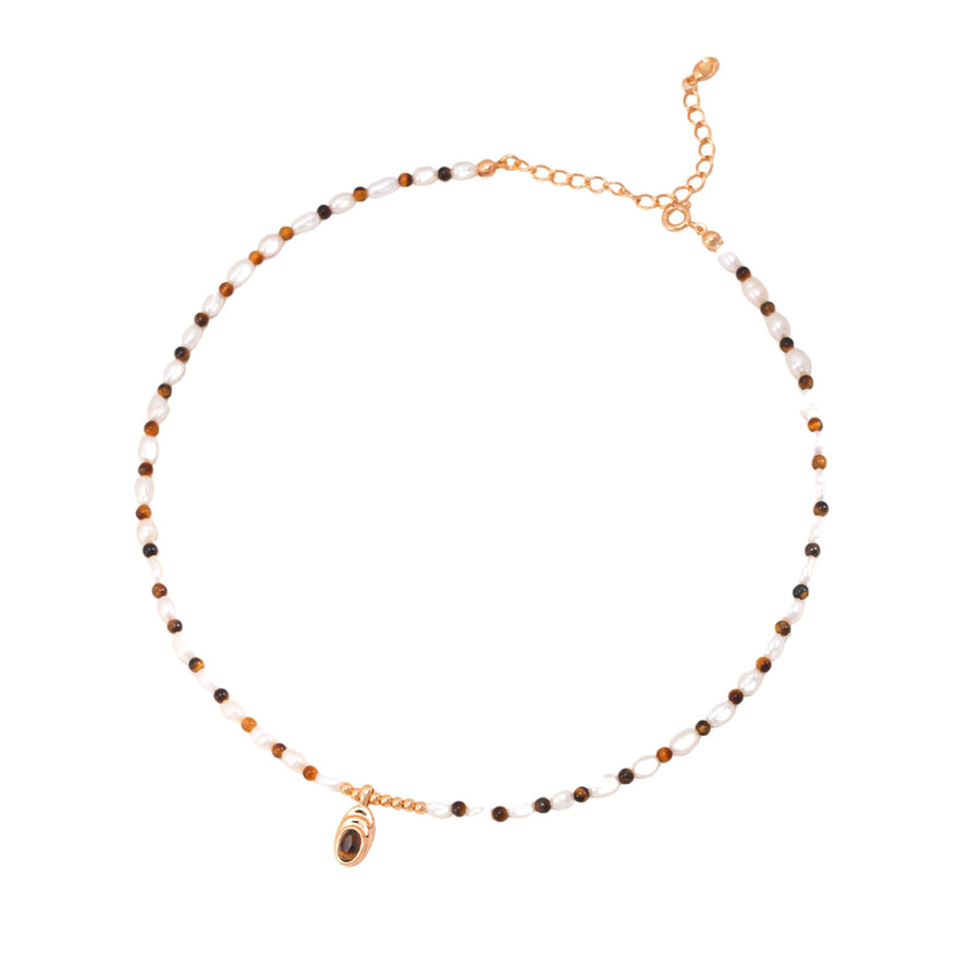 Tiger eye pearl necklace (silver) Jewellery Morandi Homeware 