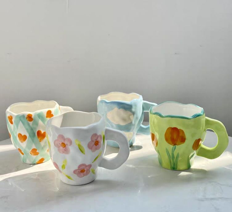 Handmade Clay Mug - Green Tulip Mugs Morandi Homeware 